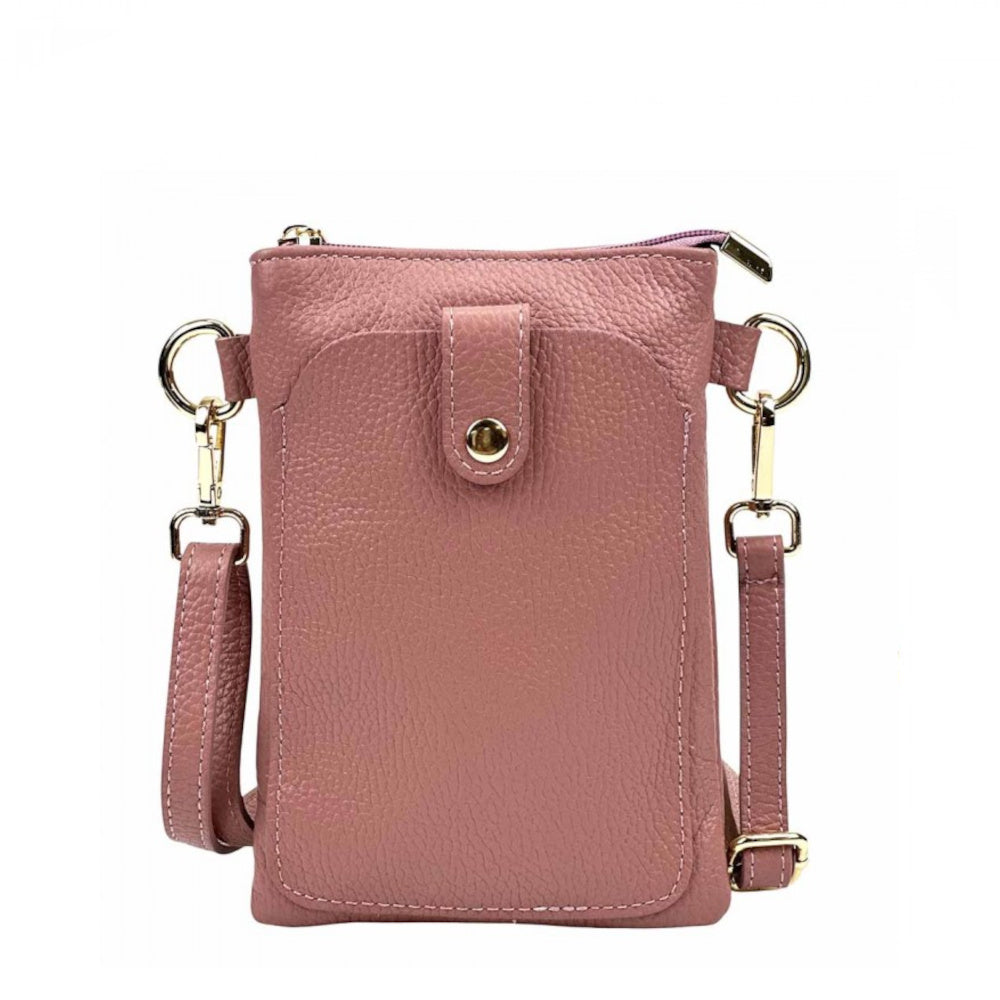 Borsa donna a tracolla rosa antico in vera pelle 15x21 cm - Eterna