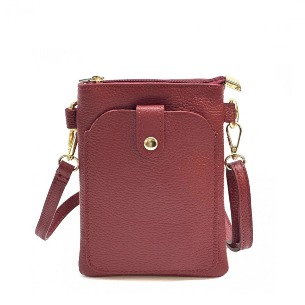 Borsa donna a tracolla rosso scuro in vera pelle 15x21 cm - Eterna