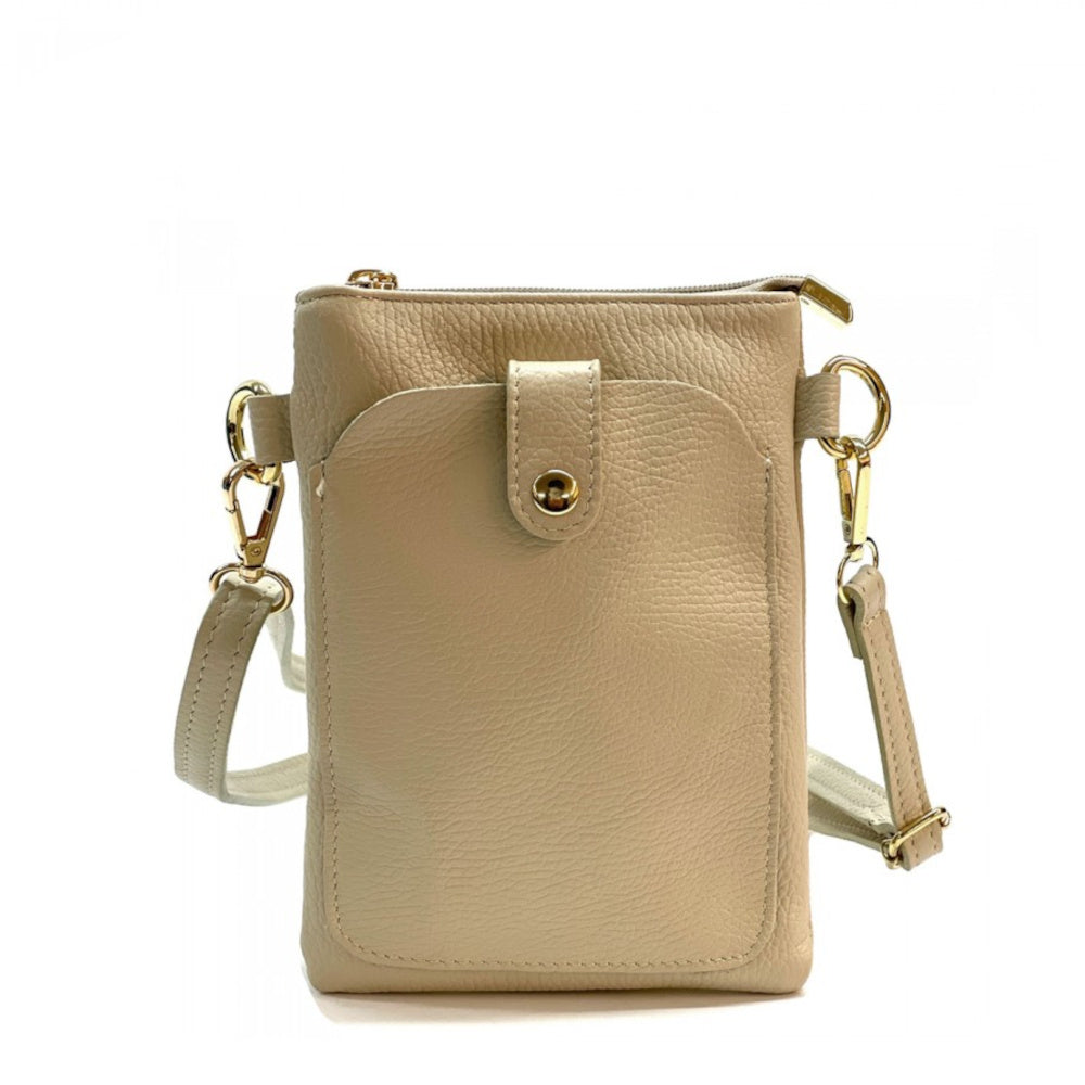 Borsa donna a tracolla tortora chiaro in vera pelle 15x21 cm - Eterna