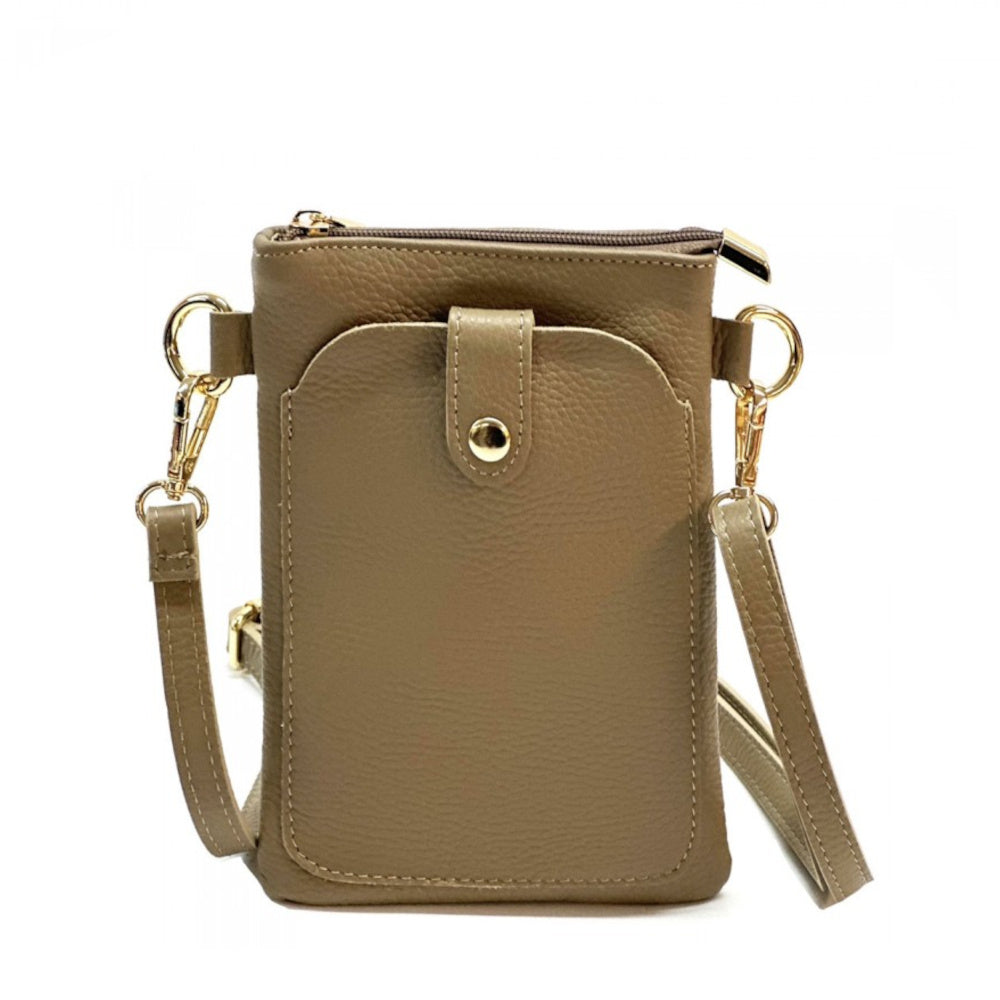 Borsa donna a tracolla tortora scuro in vera pelle 15x21 cm - Eterna