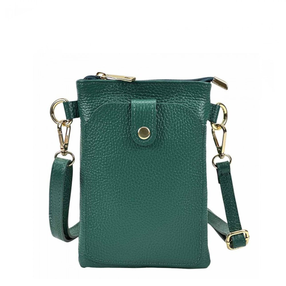 Borsa donna a tracolla verde in vera pelle 15x21 cm - Eterna 