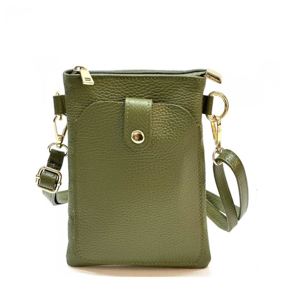 Borsa donna a tracolla verde scuro in vera pelle 15x21 cm - Eterna