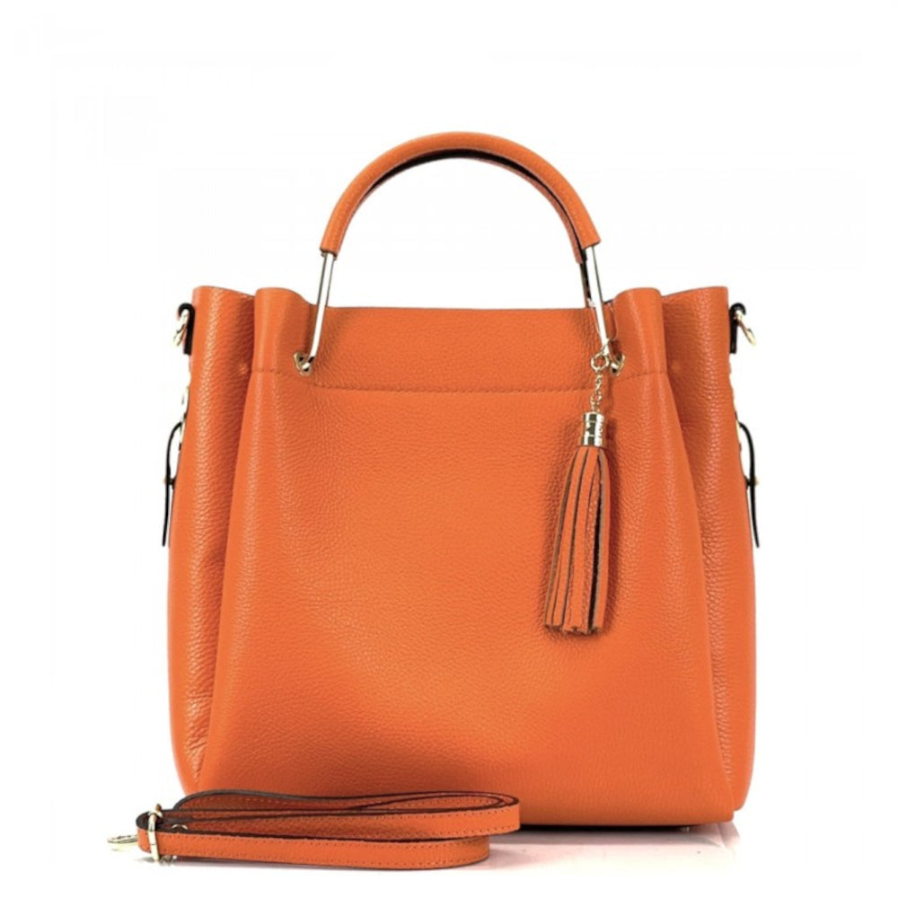 Borsa donna arancione a mano in pelle 30x16x25 cm Veronica