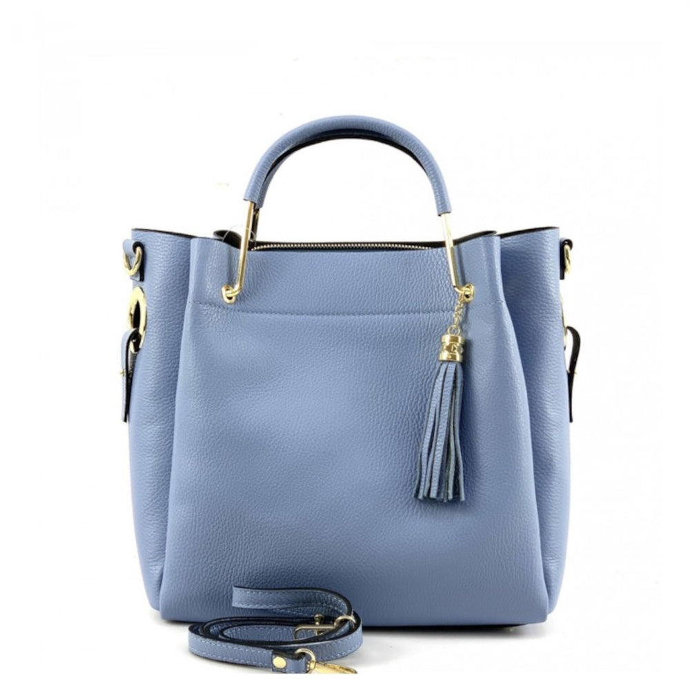 Borsa donna azzurra a mano in pelle 30x16x25 cm Veronica