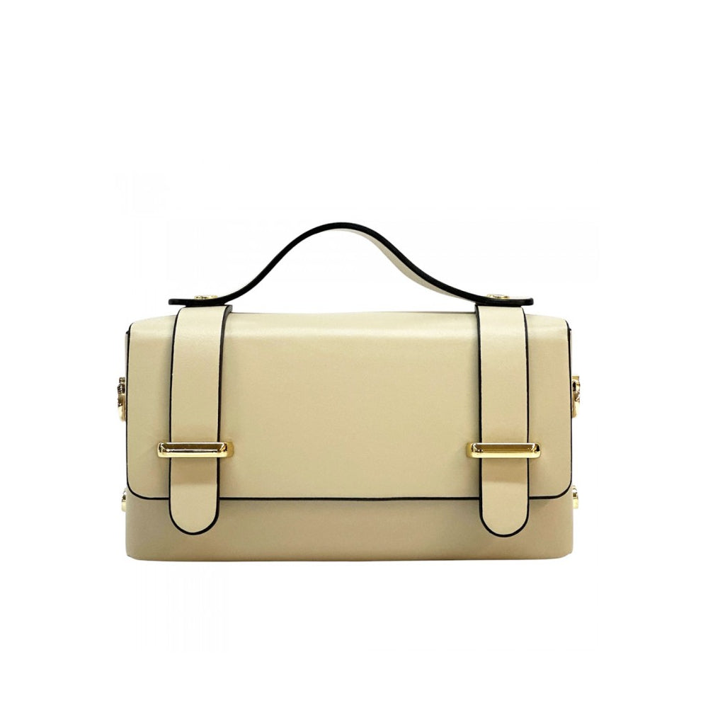 Borsa donna beige a mano in pelle 19x5x10 cm Bruna