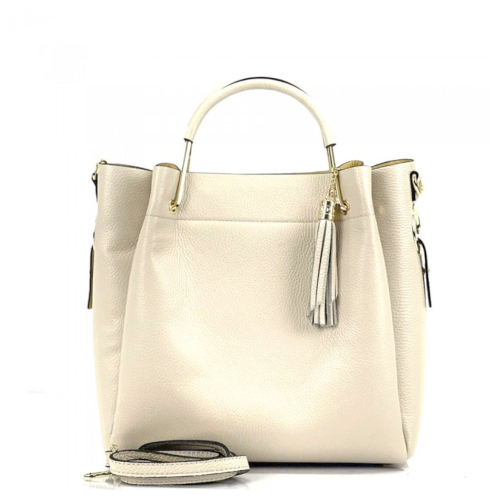 Borsa donna beige a mano in pelle 30x16x25 cm Veronica