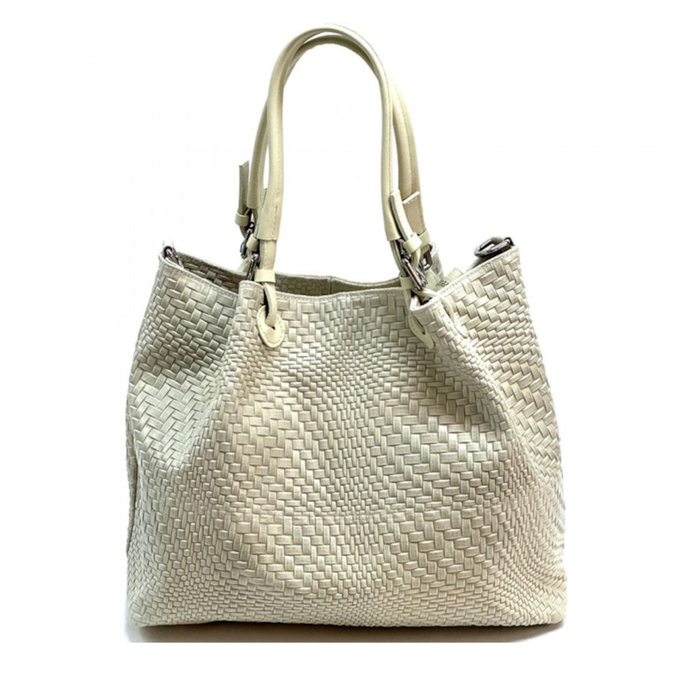 Borsa donna beige a spalla in pelle 46x18x29 cm Debora S