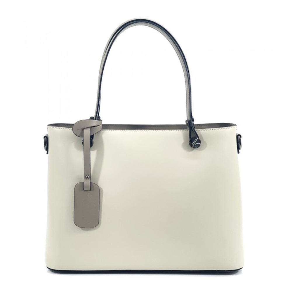 Borsa donna beige e tortora a spalla in pelle 37x16x28 cm Margherita