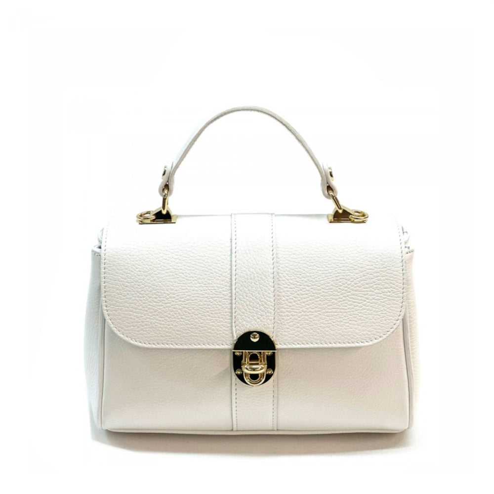 Borsa donna bianca a mano in pelle 26x10x18 cm Bowling