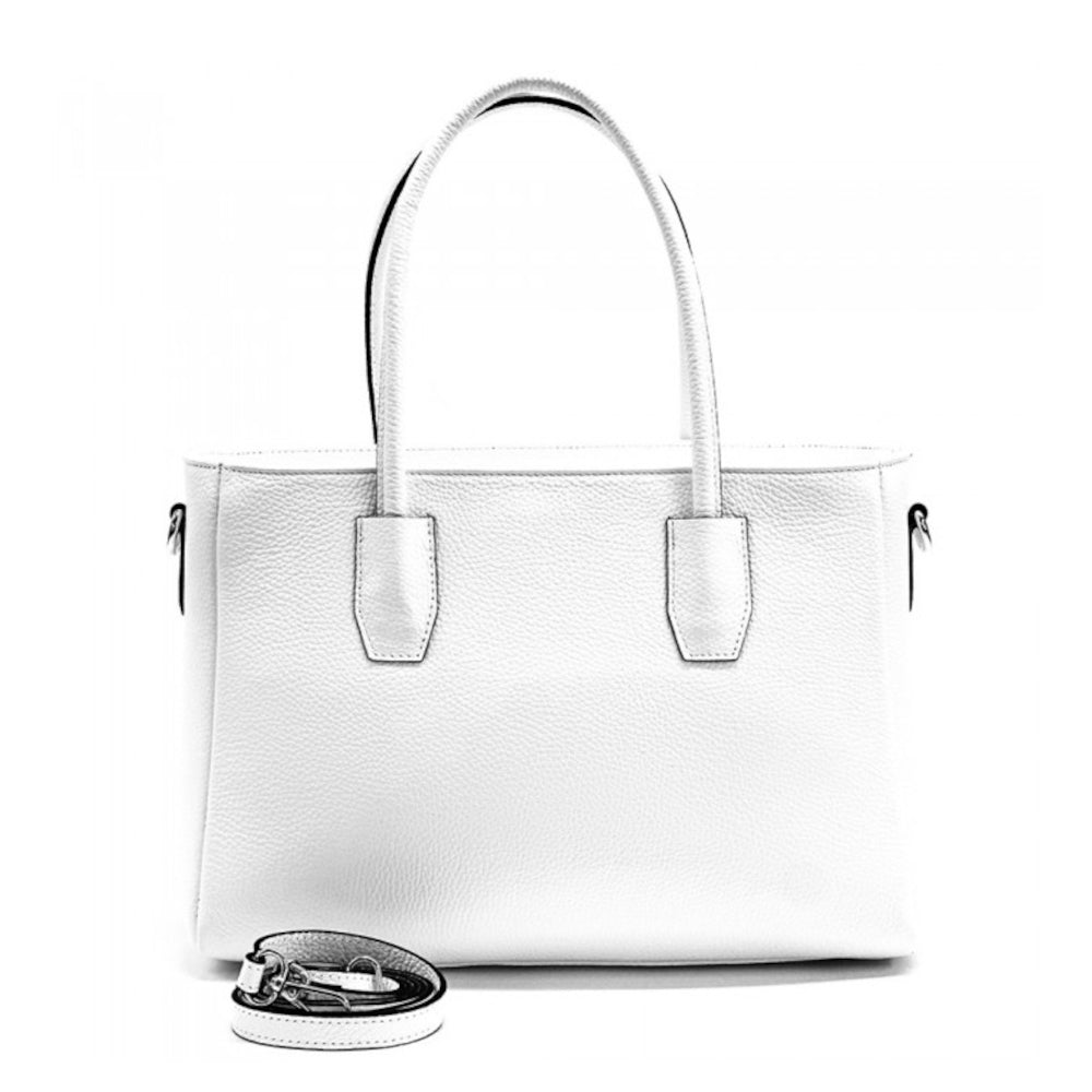 Borsa donna bianca a spalla in pelle 37x12x42 cm Elisenta