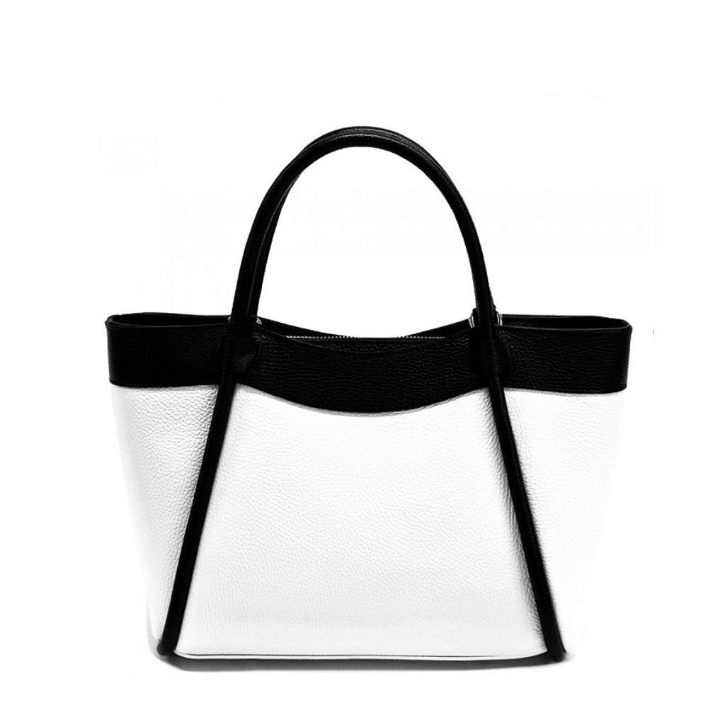Borsa donna bianca e nera a mano in pelle 36x13x24 cm Carina