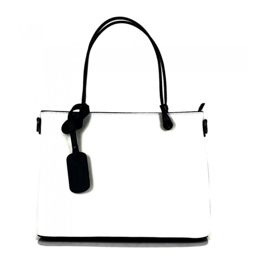 Borsa donna bianca e nera a spalla in pelle 37x16x28 cm Margherita