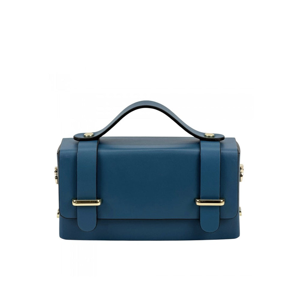 Borsa donna blu ottanio a mano in pelle 19x5x10 cm Bruna