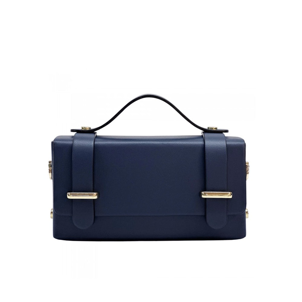 Borsa donna blu scuro a mano in pelle 19x5x10 cm Bruna