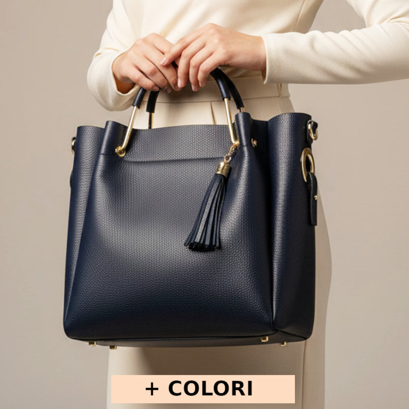 Borsa donna blu scuro a mano in pelle 30x16x25 cm - Veronica