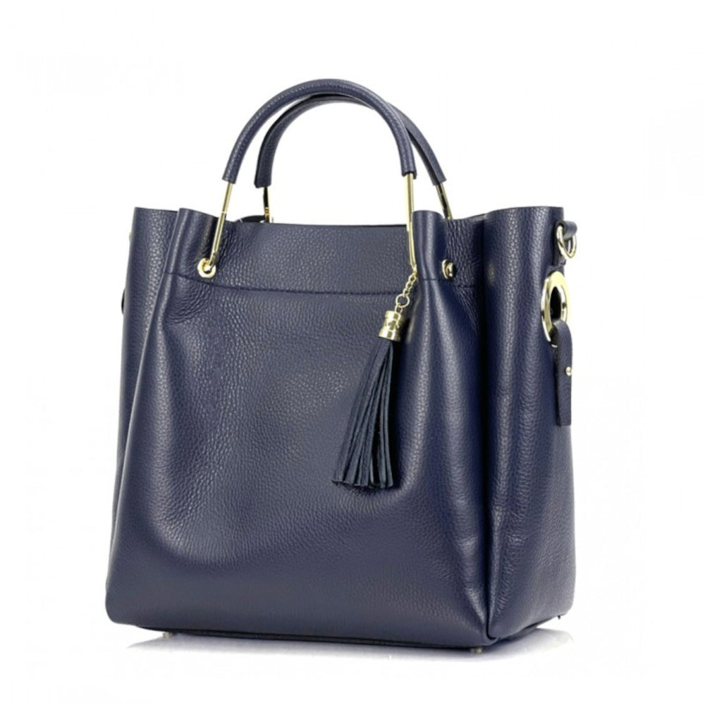 Borsa donna blu scuro a mano in pelle 30x16x25 cm Veronica