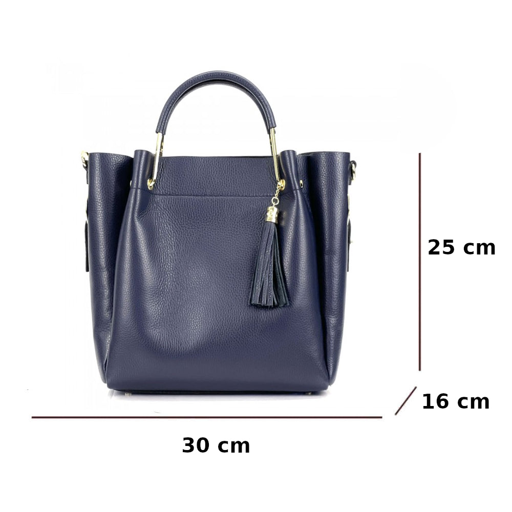 Borsa donna blu scuro a mano in pelle 30x16x25 cm Veronica