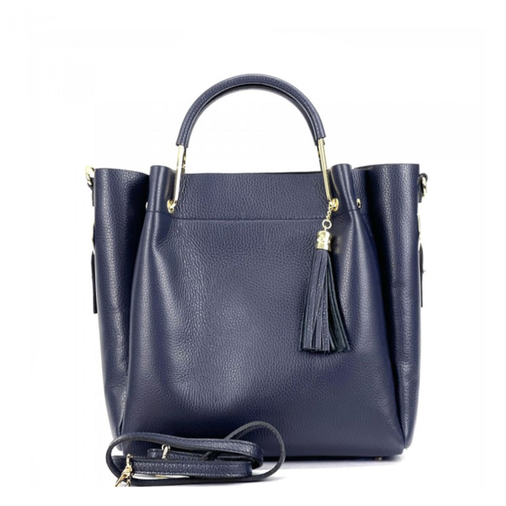 Borsa donna blu scuro a mano in pelle 30x16x25 cm Veronica