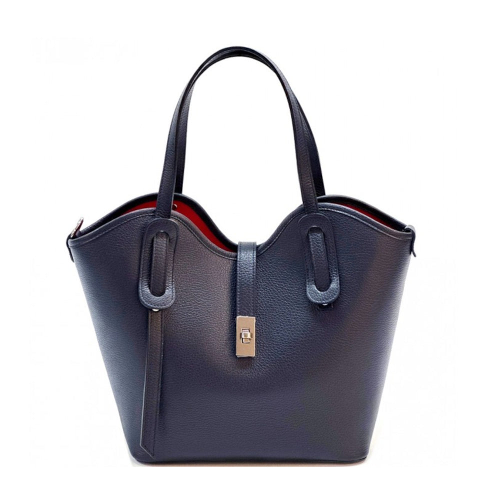 Borsa donna blu scuro a spalla in pelle 37x12x30 cm Bianca