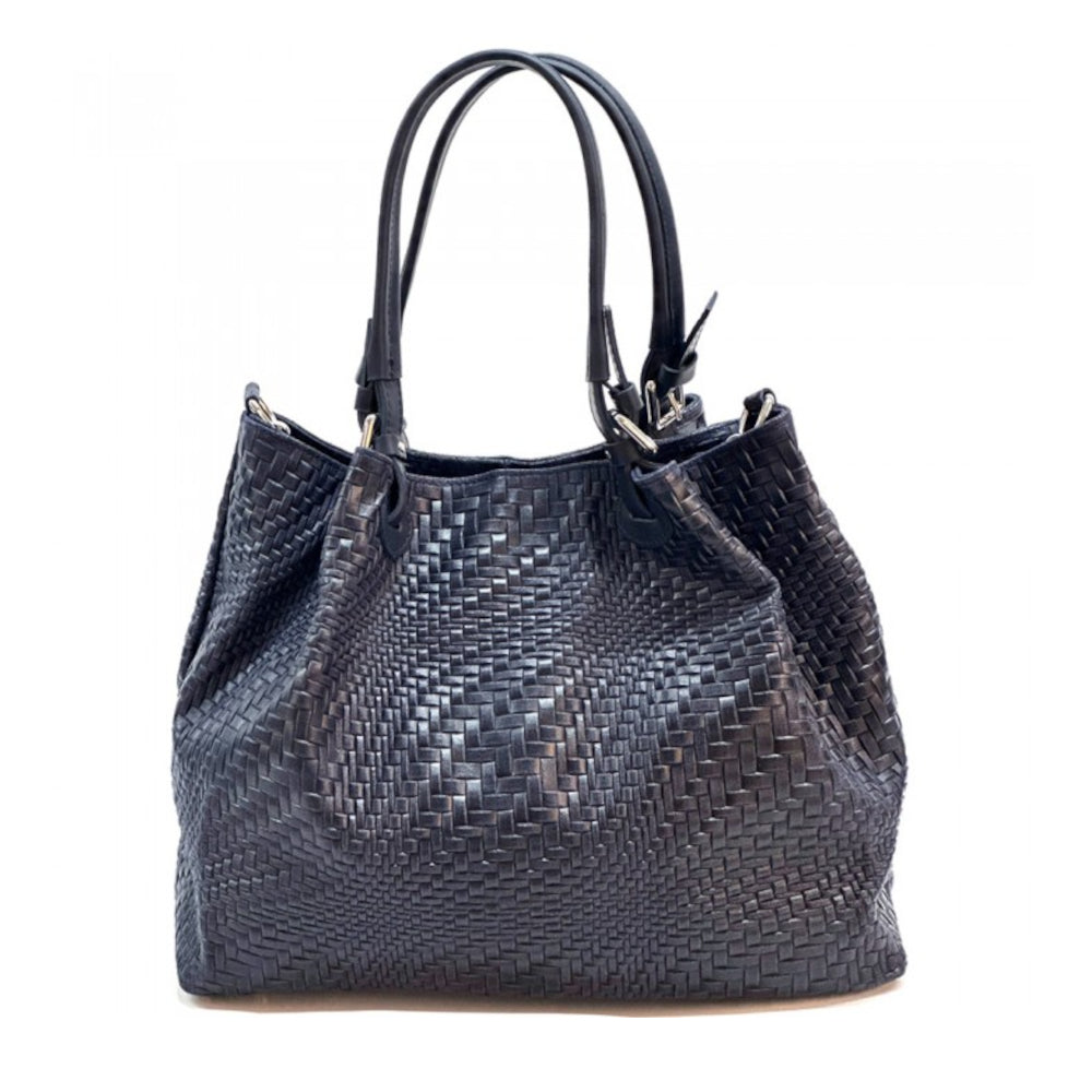 Borsa donna blu scuro a spalla in pelle 46x18x29 cm Debora S