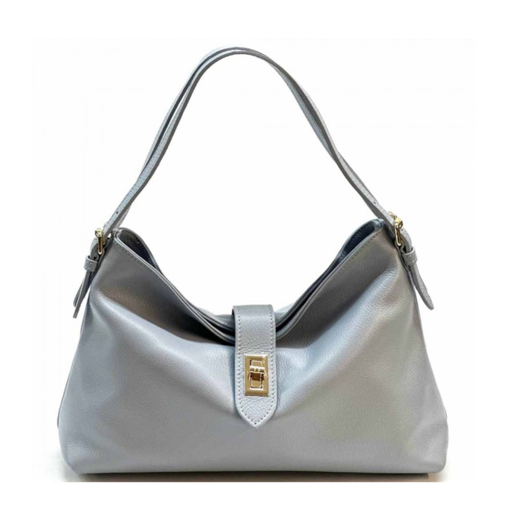 Borsa donna celeste a spalla in pelle 34x10x24 cm Carmina