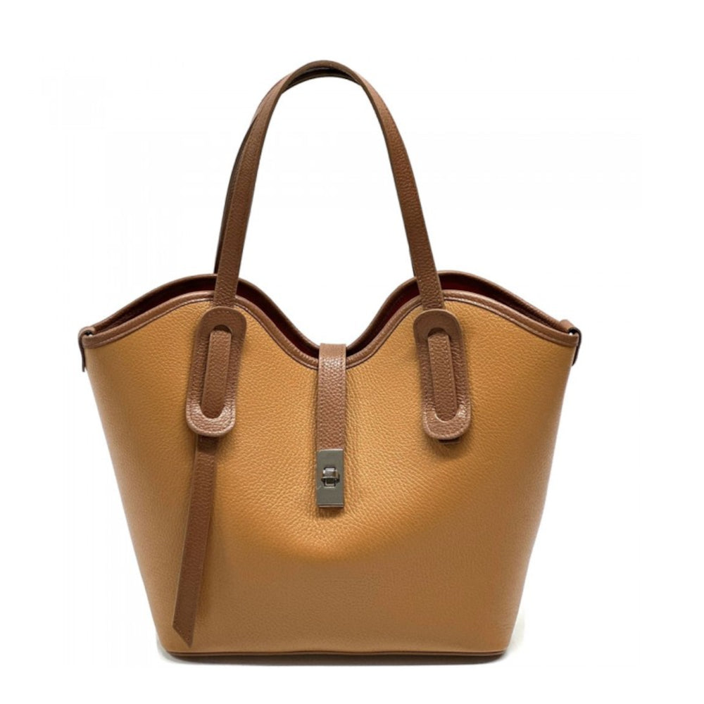 Borsa donna cuoio e marrone a spalla in pelle 37x12x30 cm Bianca