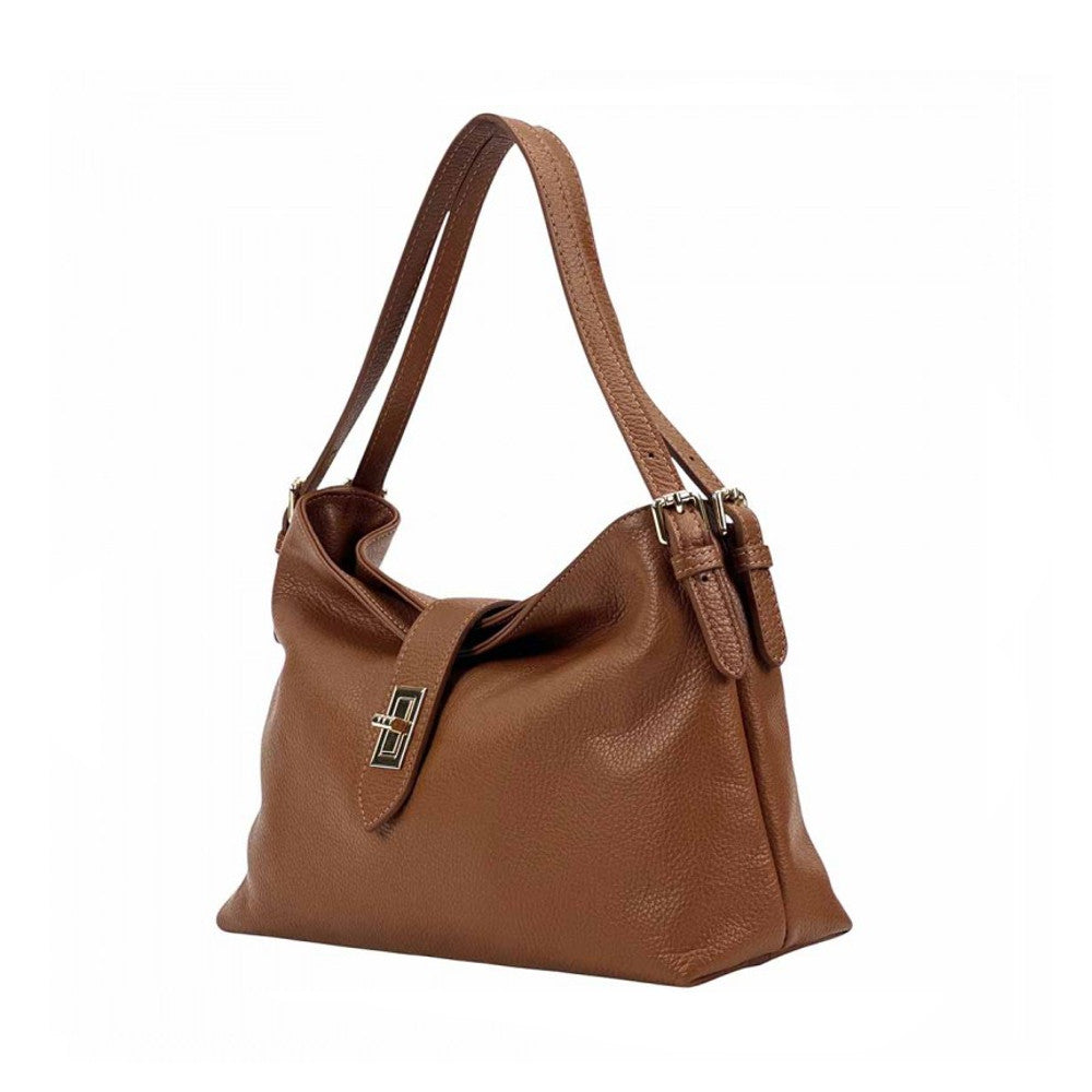 Borsa donna cuoio scuro a spalla in pelle 34x10x24 cm Carmina