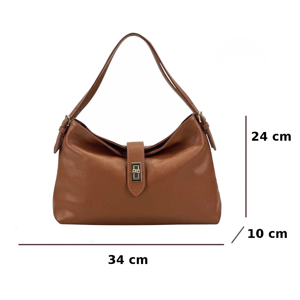 Borsa donna cuoio scuro a spalla in pelle 34x10x24 cm Carmina
