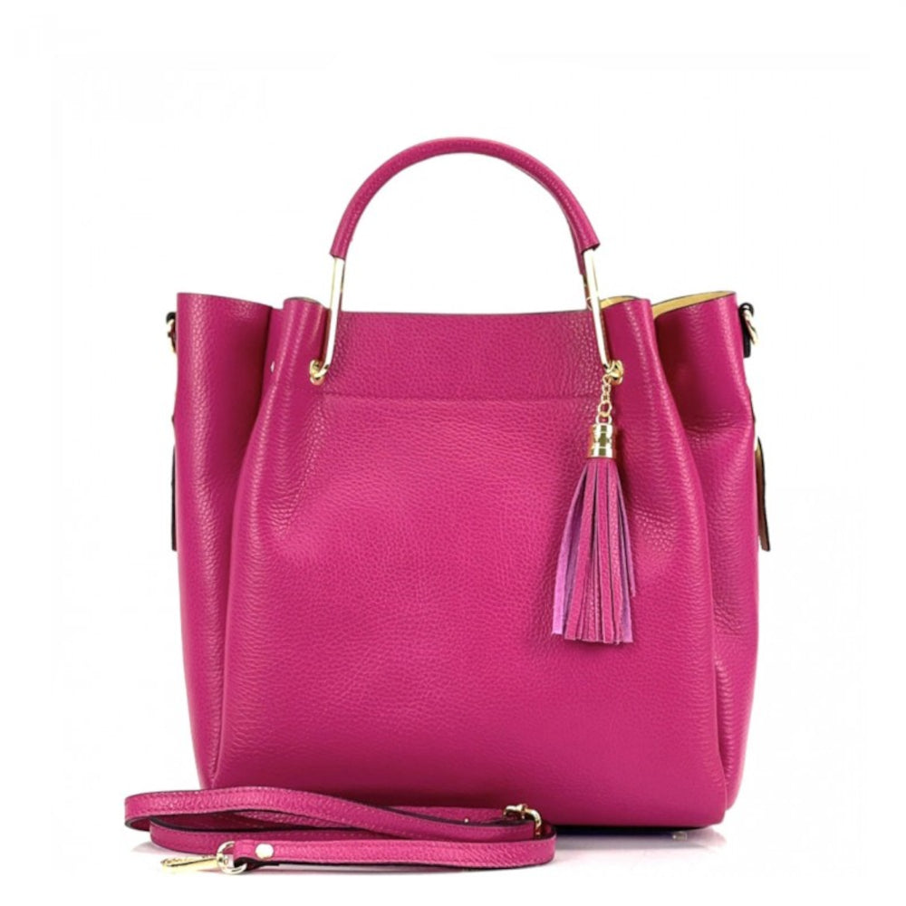 Borsa donna fucsia a mano in pelle 30x16x25 cm Veronica