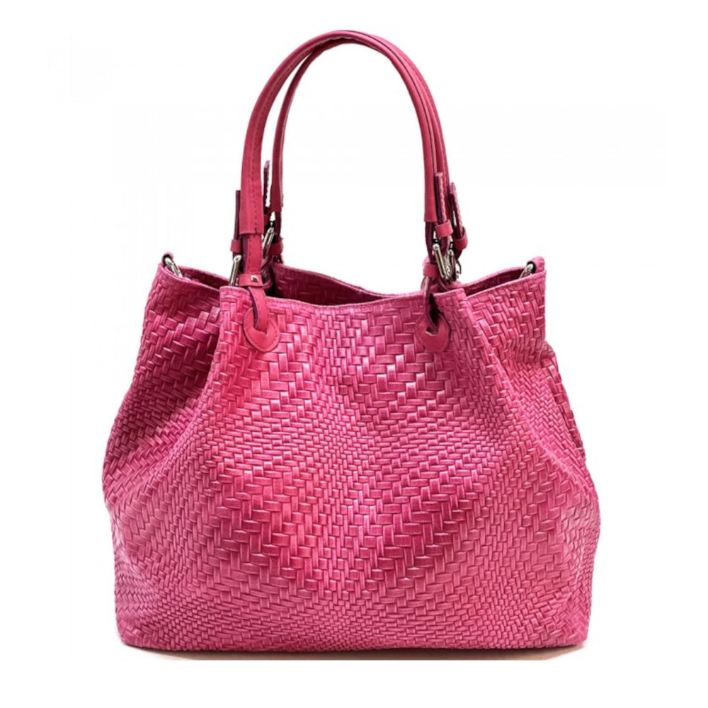 Borsa donna fucsia a spalla in pelle 46x18x29 cm Debora S