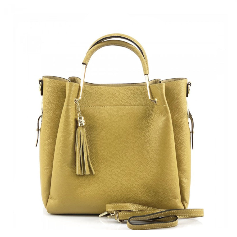 Borsa donna gialla a mano in pelle 30x16x25 cm Veronica