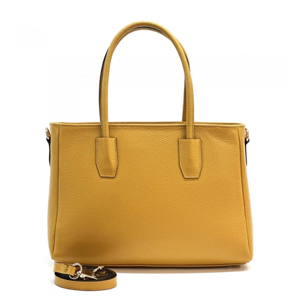 Borsa donna gialla a spalla in pelle 37x12x42 cm Elisenta