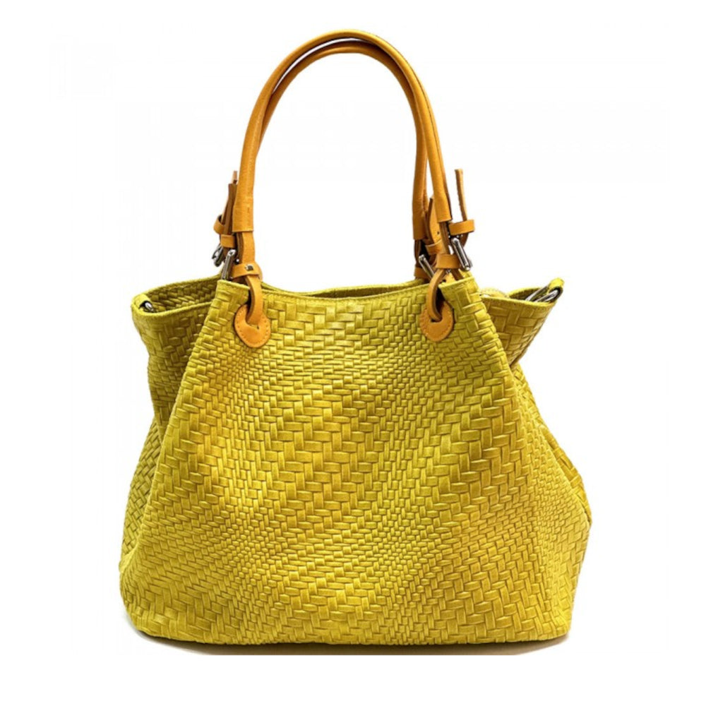 Borsa donna gialla a spalla in pelle 46x18x29 cm Debora S