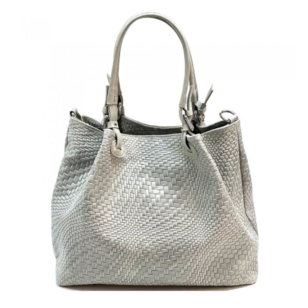 Borsa donna grigio chiaro a spalla in pelle 46x18x29 cm Debora S