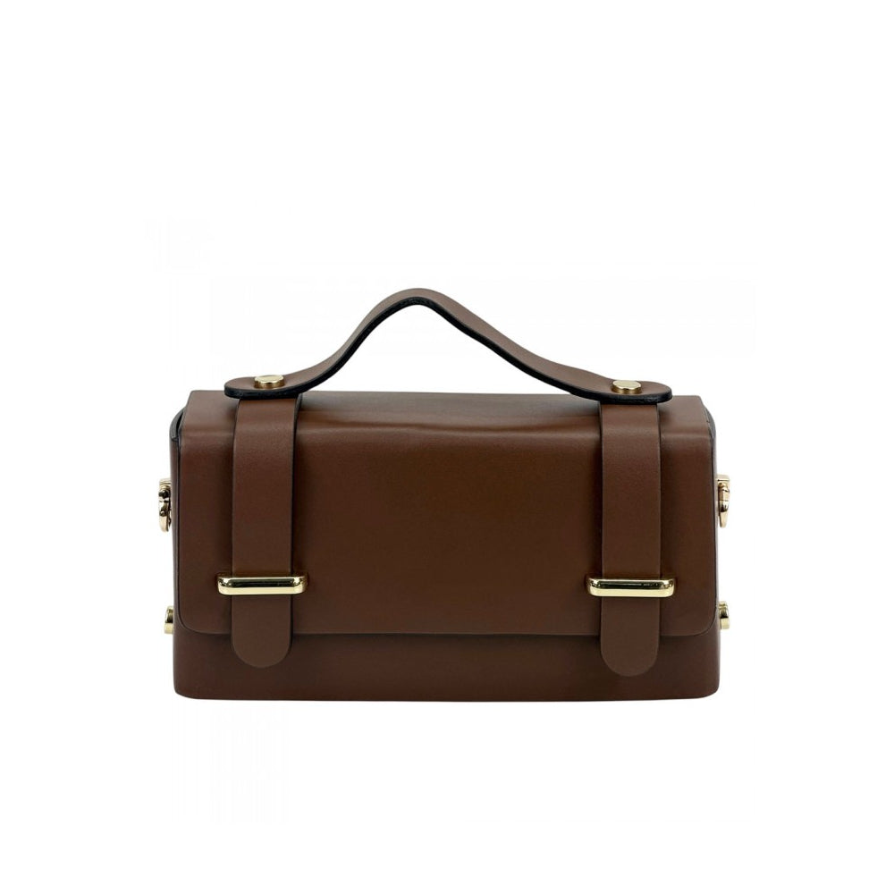 Borsa donna marrone a mano in pelle 19x5x10 cm Bruna