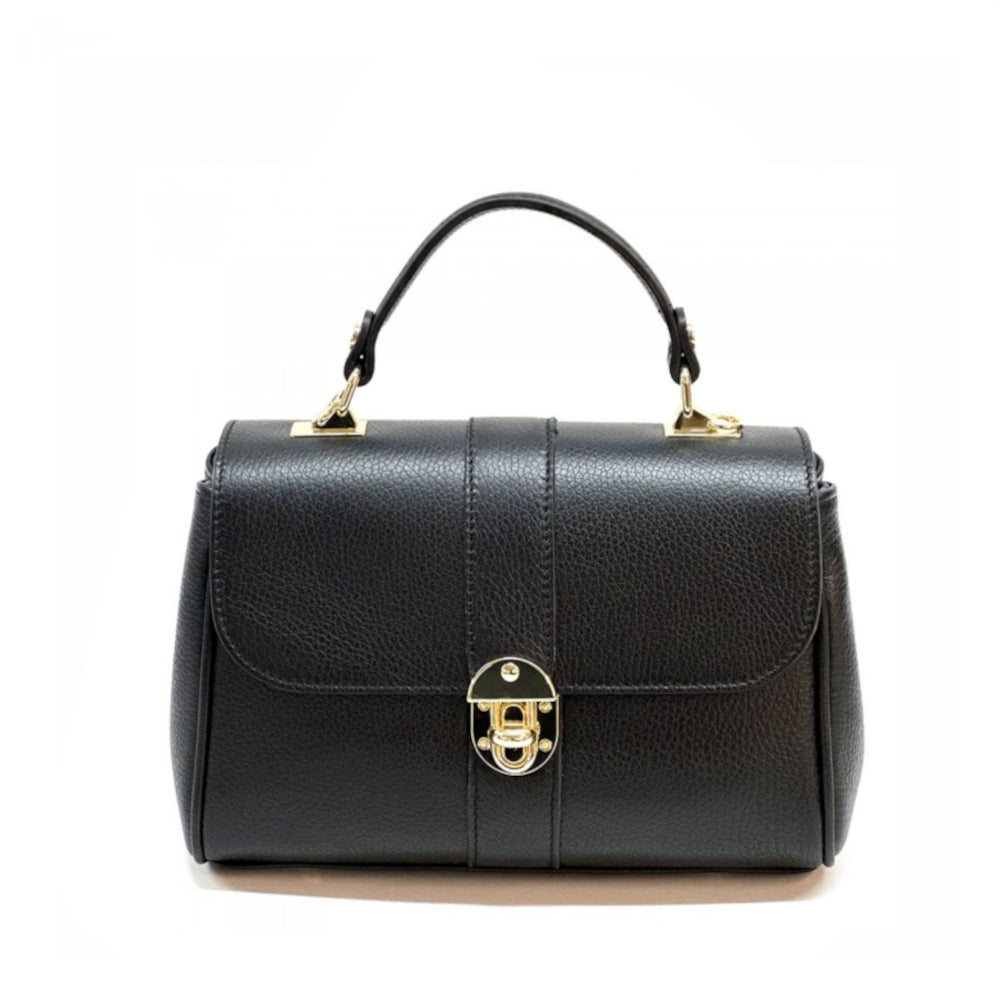 Borsa donna nera a mano in pelle 26x10x18 cm Bowling