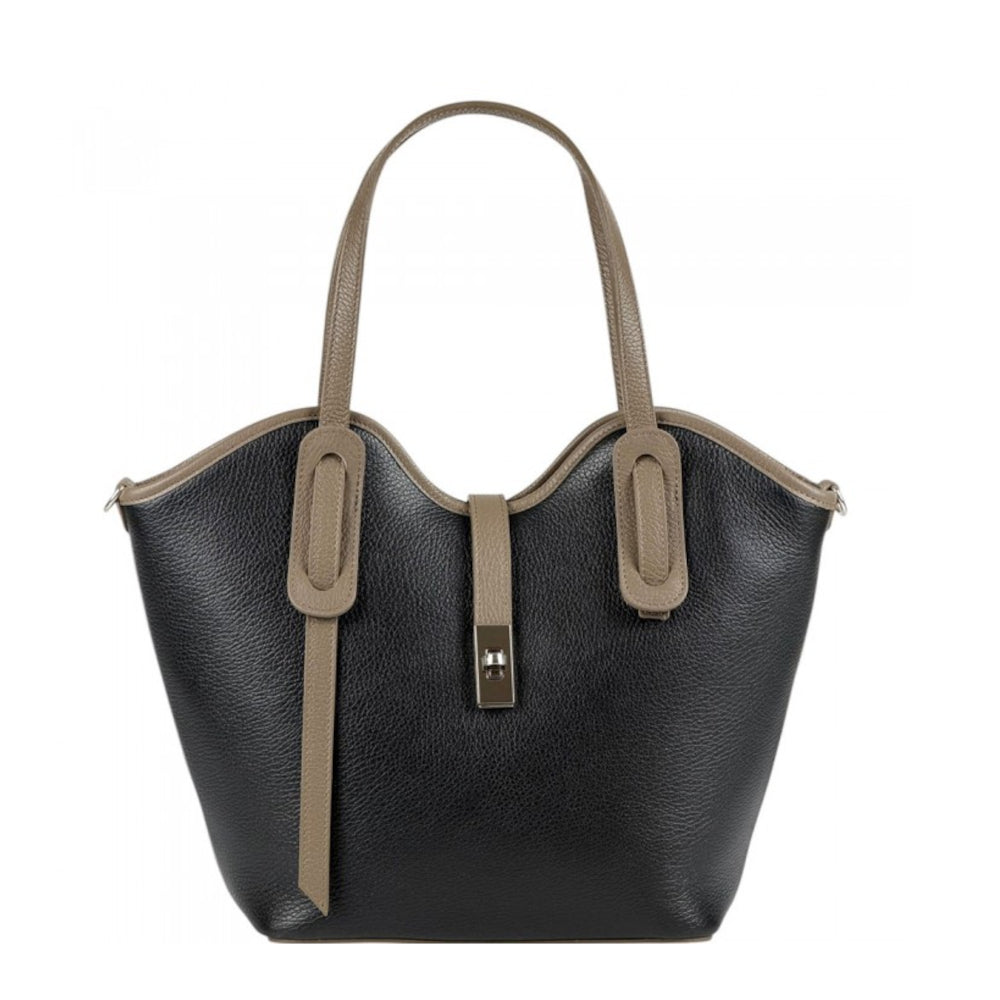 Borsa donna nera e grigia a spalla in pelle 37x12x30 cm Bianca