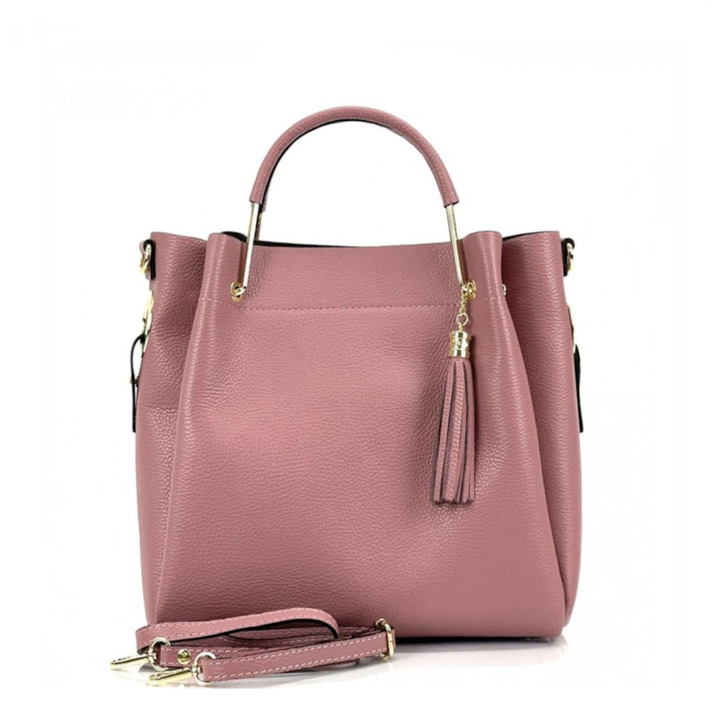 Borsa donna rosa antico a mano in pelle 30x16x25 cm Veronica
