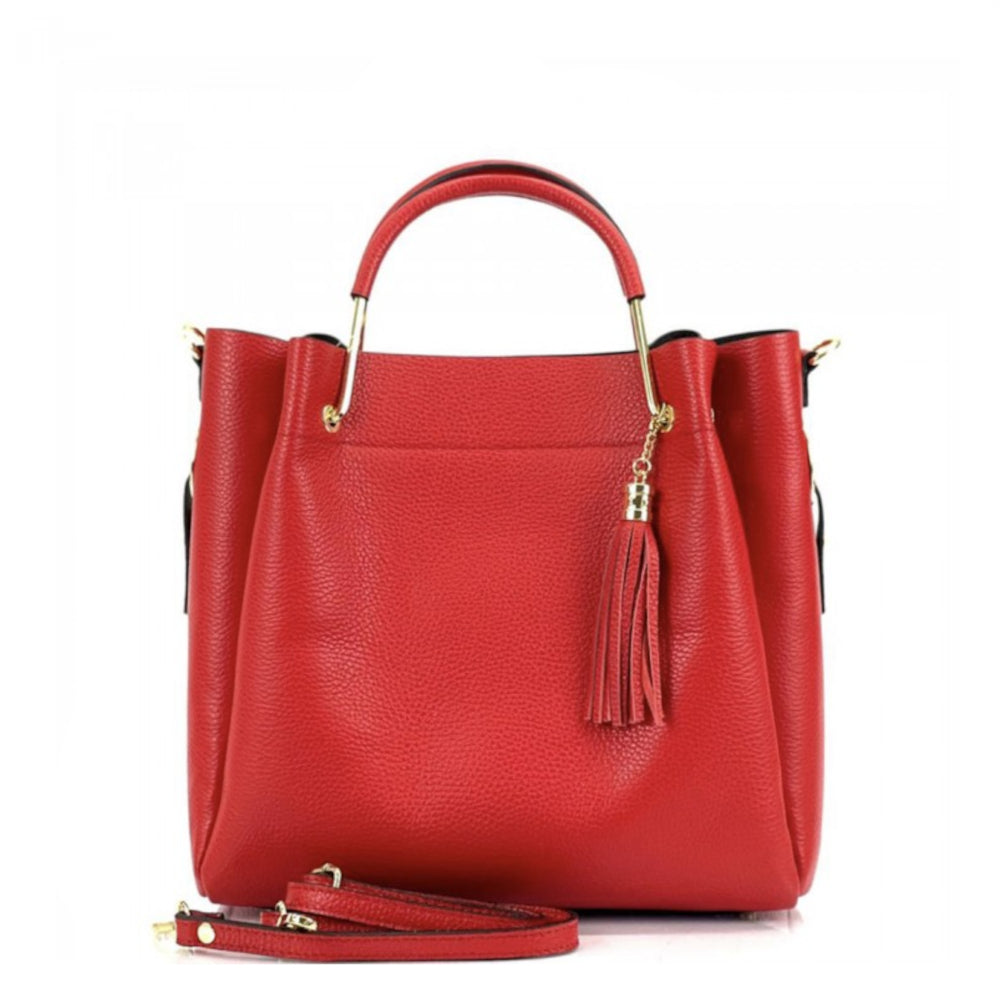 Borsa donna rosso chiaro a mano in pelle 30x16x25 cm Veronica