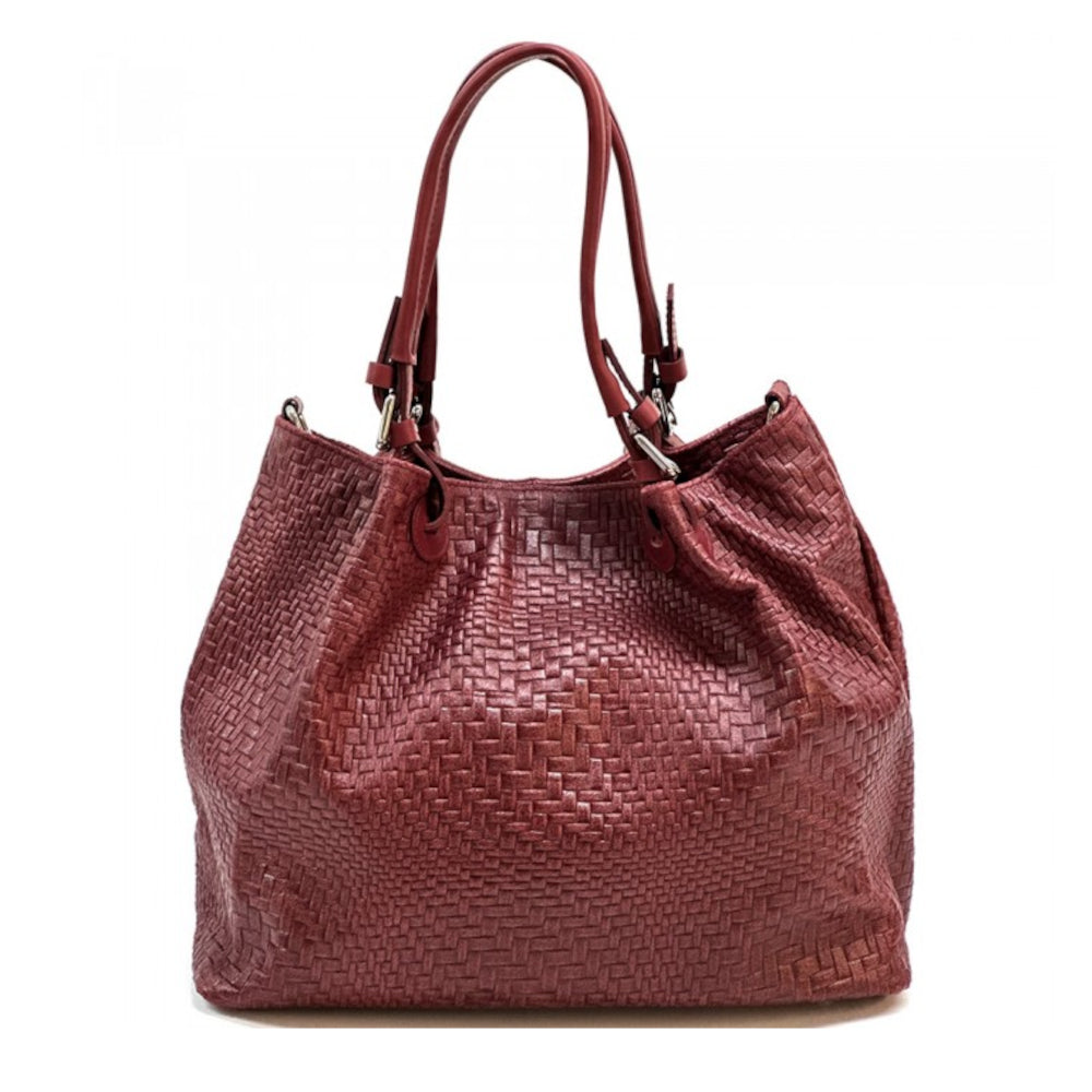 Borsa donna rosso scuro a spalla in pelle 46x18x29 cm Debora S