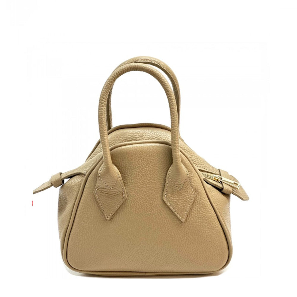 Borsa donna tortora chiaro a mano in pelle 24x11x19 cm Portofino
