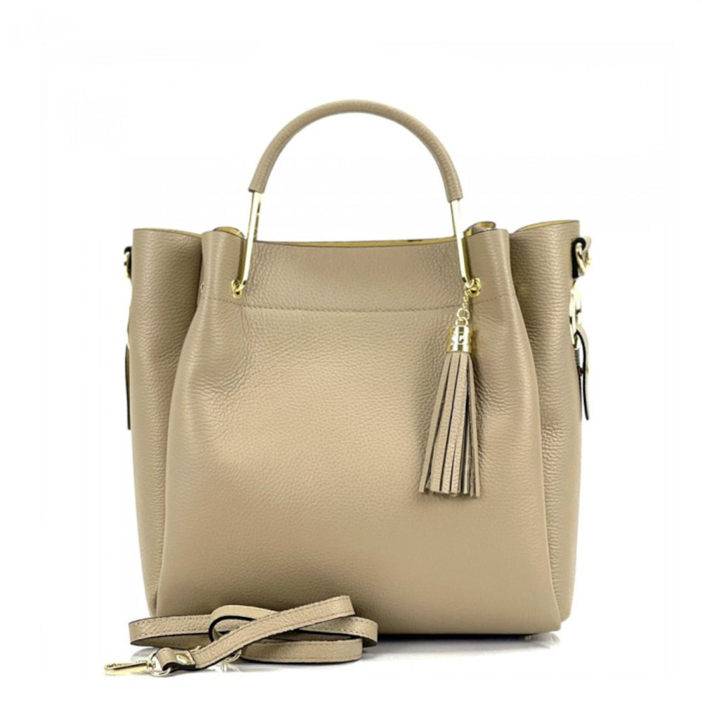 Borsa donna tortora chiaro a mano in pelle 30x16x25 cm Veronica