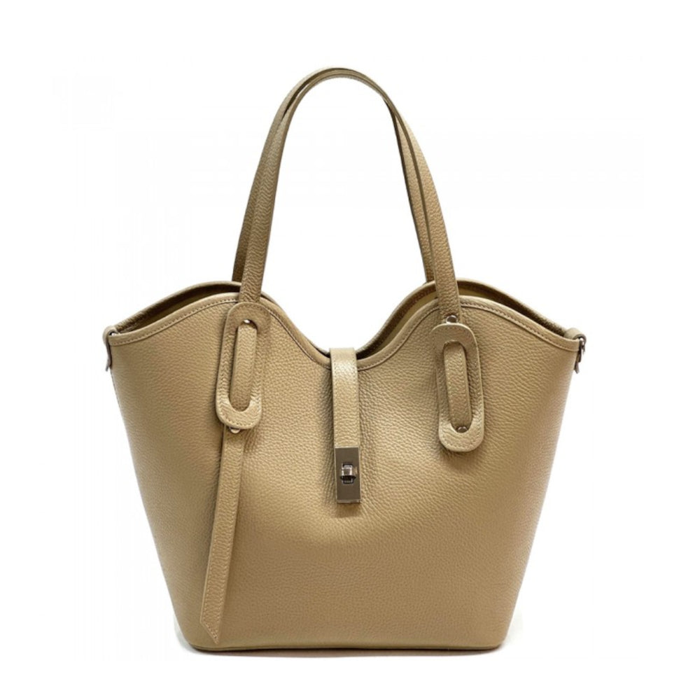 Borsa donna tortora chiaro a spalla in pelle 37x12x30 cm Bianca