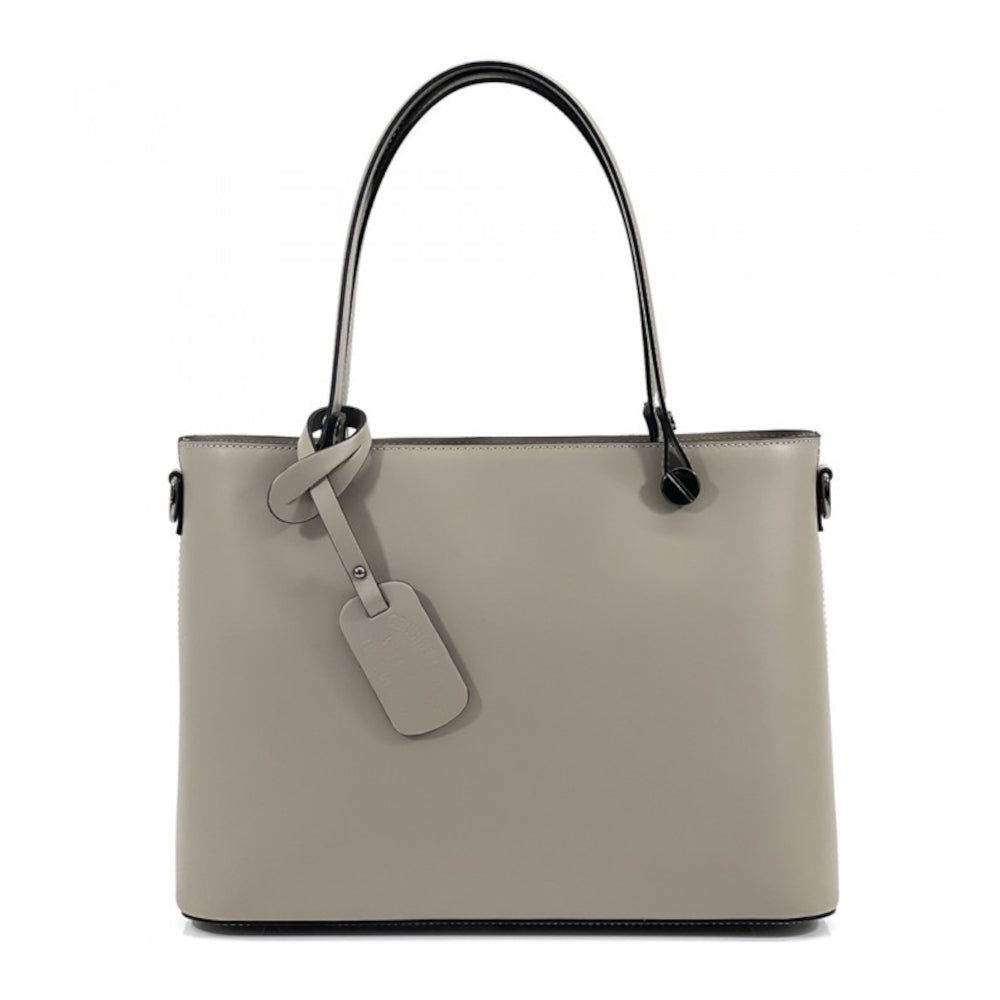 Borsa donna tortora chiaro a spalla in pelle 37x16x28 cm Margherita