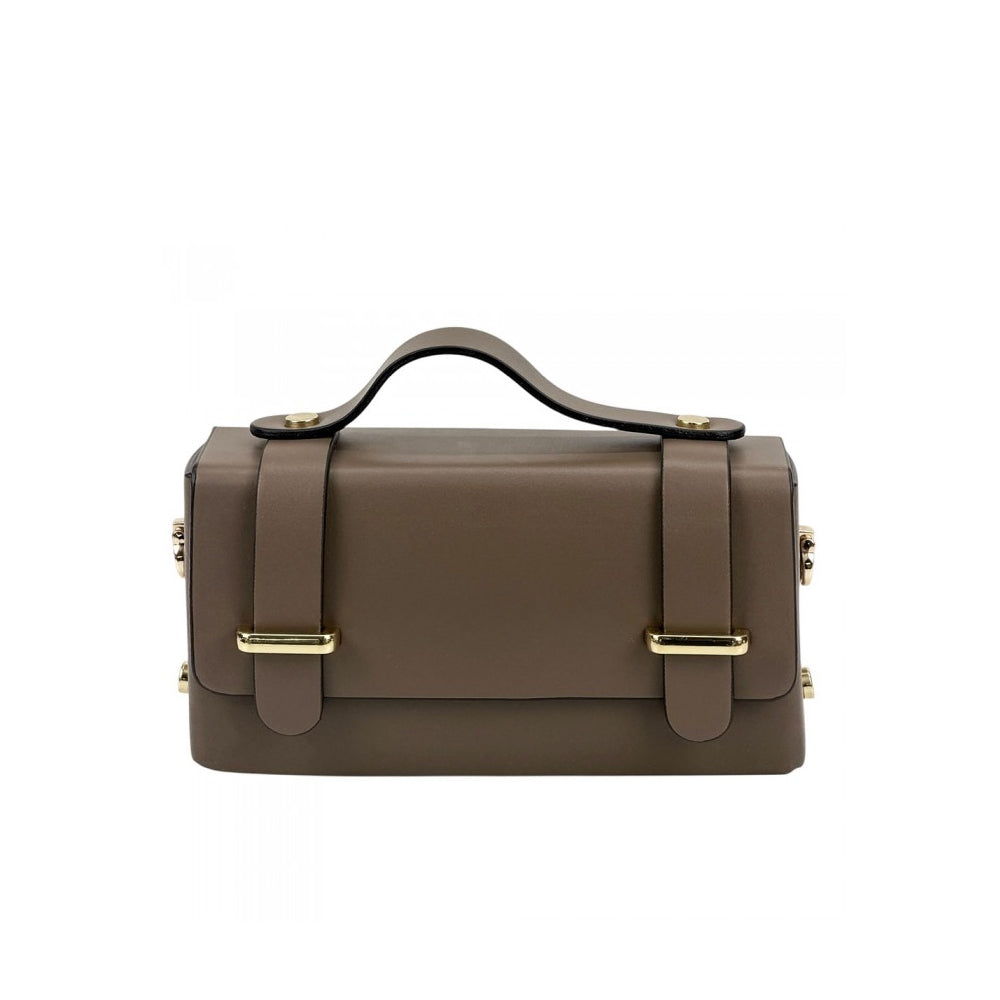 Borsa donna tortora scuro a mano in pelle 19x5x10 cm Bruna