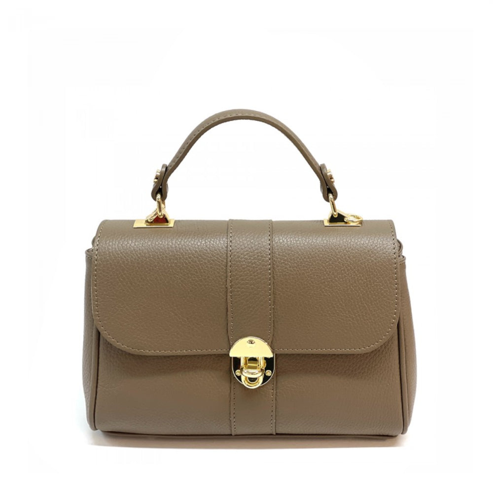 Borsa donna tortora scuro a mano in pelle 26x10x18 cm Bowling