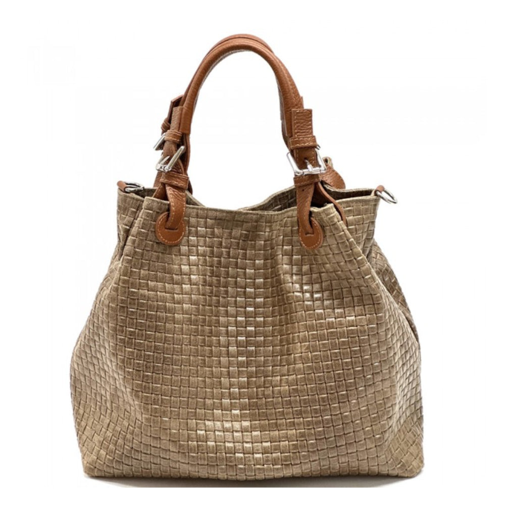 Borsa donna tortora scuro a spalla in pelle 35x16x30 cm Debora IN