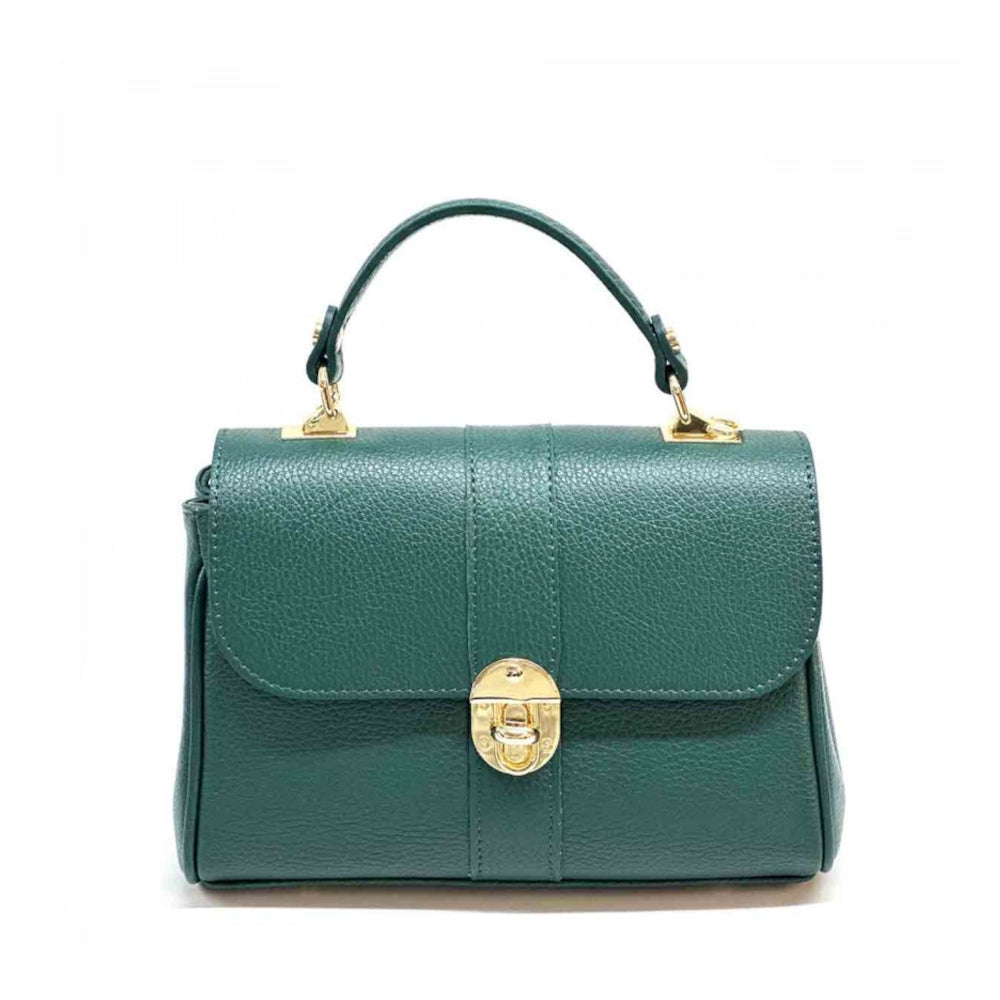 Borsa donna verde a mano in pelle 26x10x18 cm Bowling