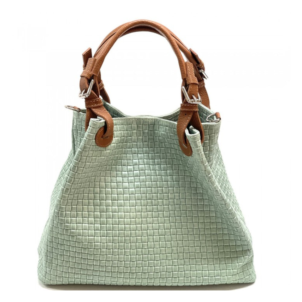 Borsa donna verde chiaro a spalla in pelle 35x16x30 cm Debora IN