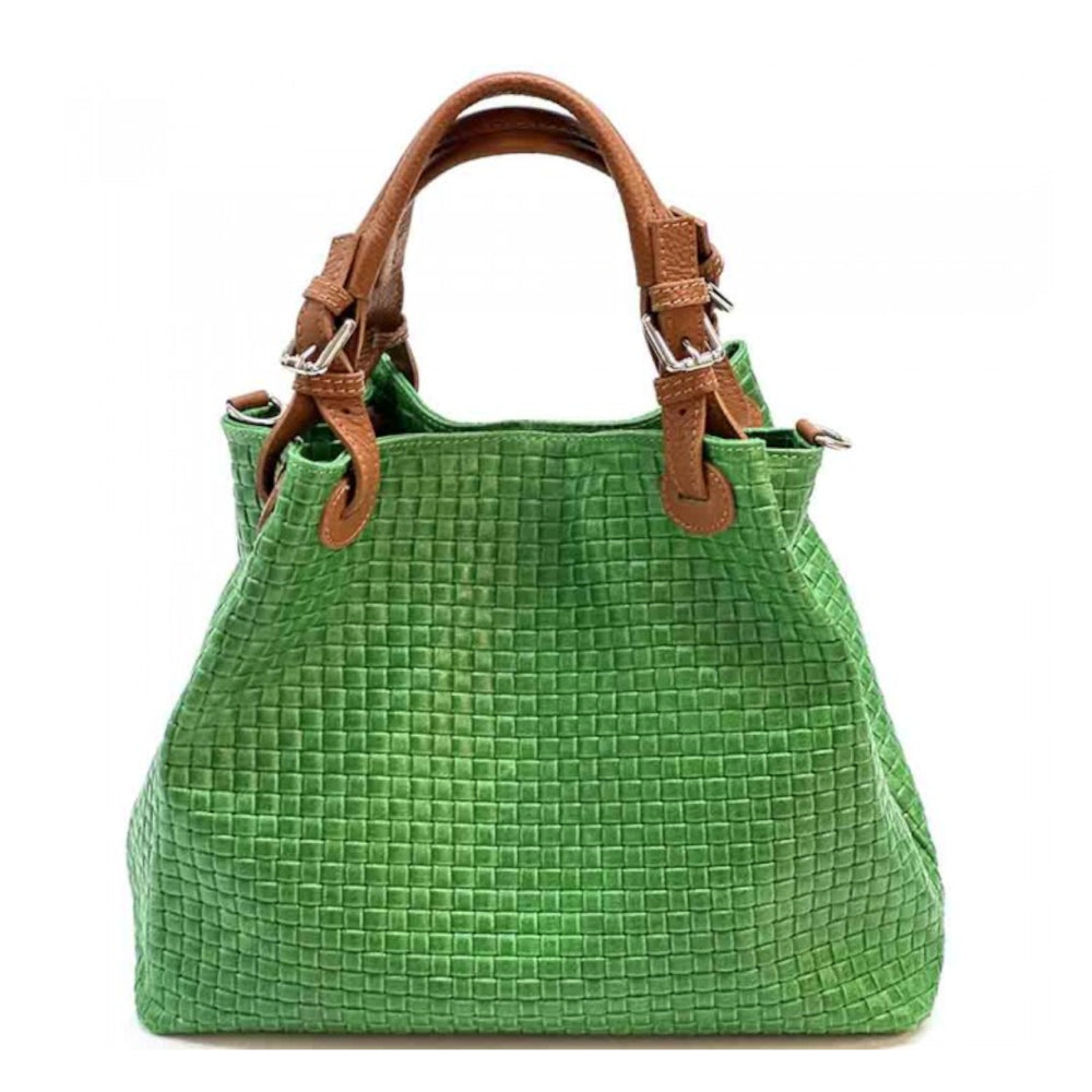 Borsa donna verde mela a spalla in pelle 35x16x30 cm Debora IN